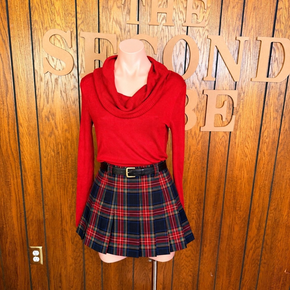 90s Red Cowl Neck Ruched Sweater Hooked Up I.O.T Women L Preppy Dark Academia